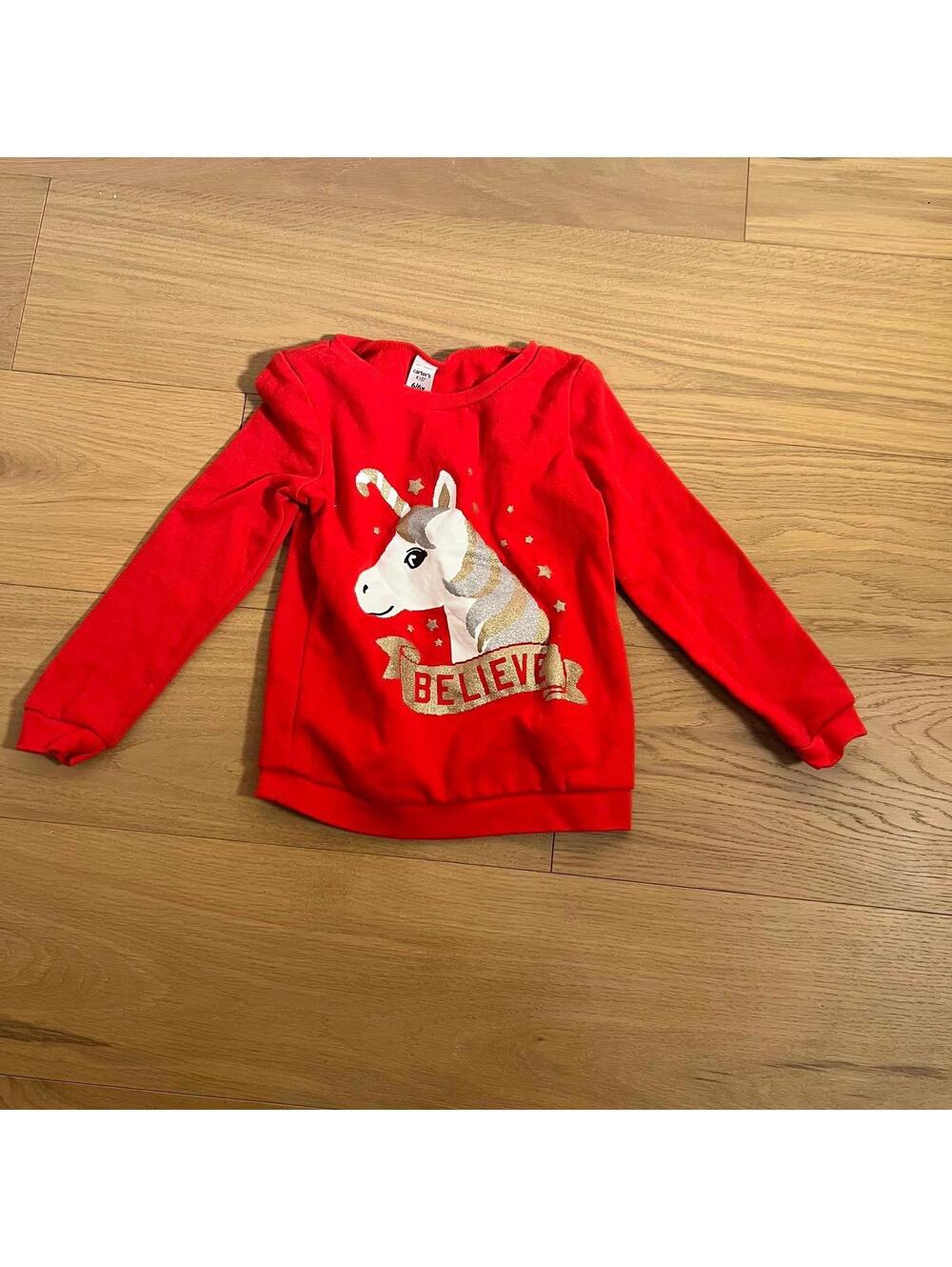 Carter’s Kids Unicorn “Believe” Sweatshirt – Red – Size 6/6X